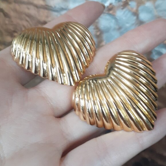 Zara Gold Heart-Shaped Statement Earrings - Picture 3 of 13